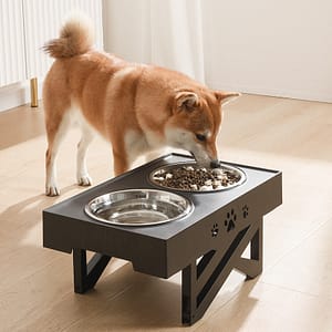 Elevated Feeder for Dog Cat Adjustable Double Bowls with Stand Black
